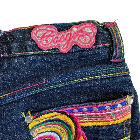 Coogi Girls Heart Embroidered Denim Skirt Skort Dark Wash Rainbow Colors Sz 6X - Picture 16 of 16